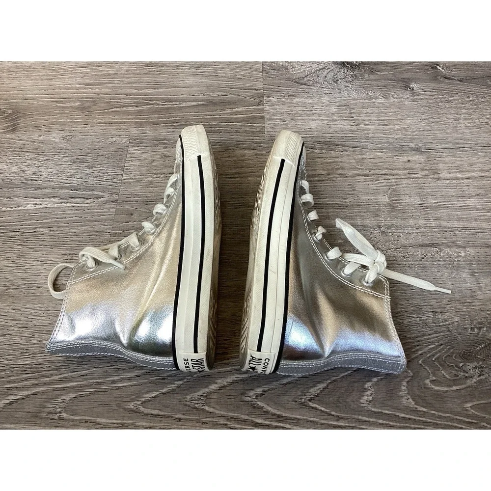 Converse CTAS Shiny Metal Hi 564869C Womens 6.5 Silver/Egret/Black Shoes